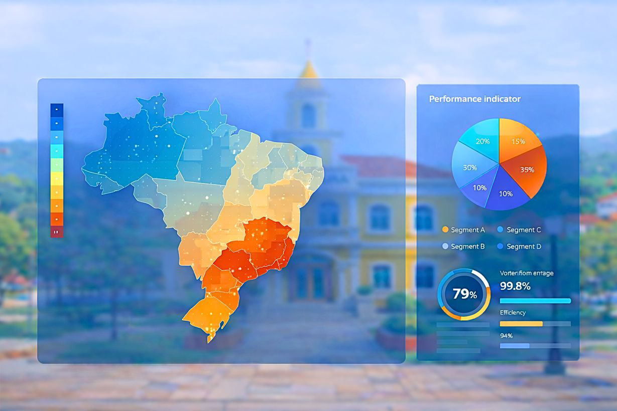 Mapa de calor do Brasil com indicadores de performance
